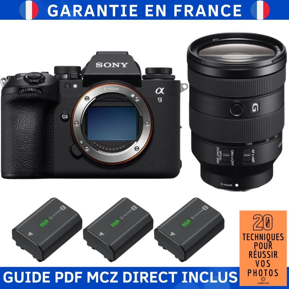 Sony A9 III + FE 24-105mm f/4 G OSS Lens + 3 Sony NP-FZ100 Batteries + '20 Techniques for Success in Photography' Ebook - Sony Hybrid Camera