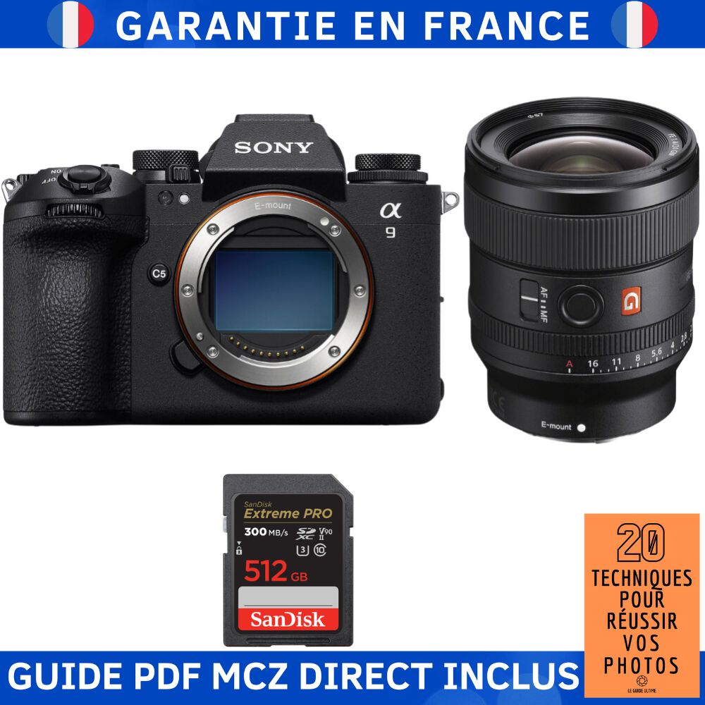 Appareil photo hybride Sony Alpha A9 III + Objectif FE 24mm f/1.4 GM + Carte SD 512 Go SanDisk Extreme PRO UHS-II 300 Mo/s + Ebook '20 Techniques pour Réussir vos Photos'