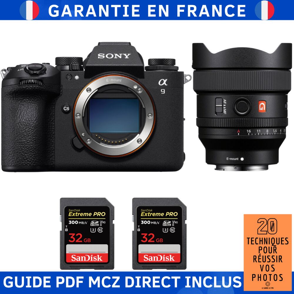 Sony A9 III + FE 14mm f/1.8 GM Lens + 2 SanDisk 32GB Extreme PRO UHS-II SDXC Cards + '20 Techniques for Succeeding in Photography' Ebook - Sony Hybrid Camera