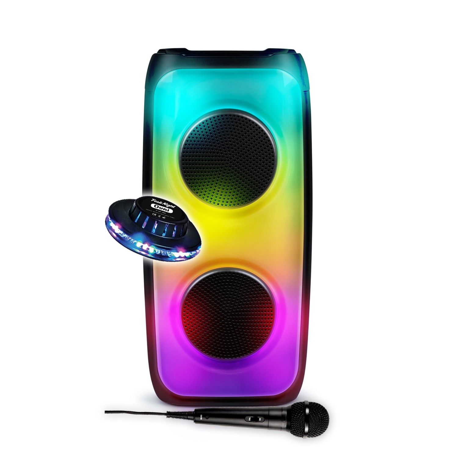 Haut-parleur DJ Party BIG BEN - 50W Bluetooth USB SD - Effets lumineux LED Jeu OVNI, Amplification des basses, Microphone inclus