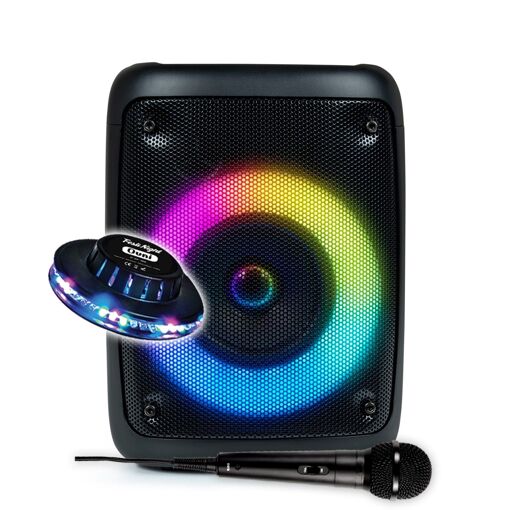 Altavoz activo PartyBTHPS de 30W con Bluetooth, USB, tarjeta SD, luces LED y efecto de luz OVNI