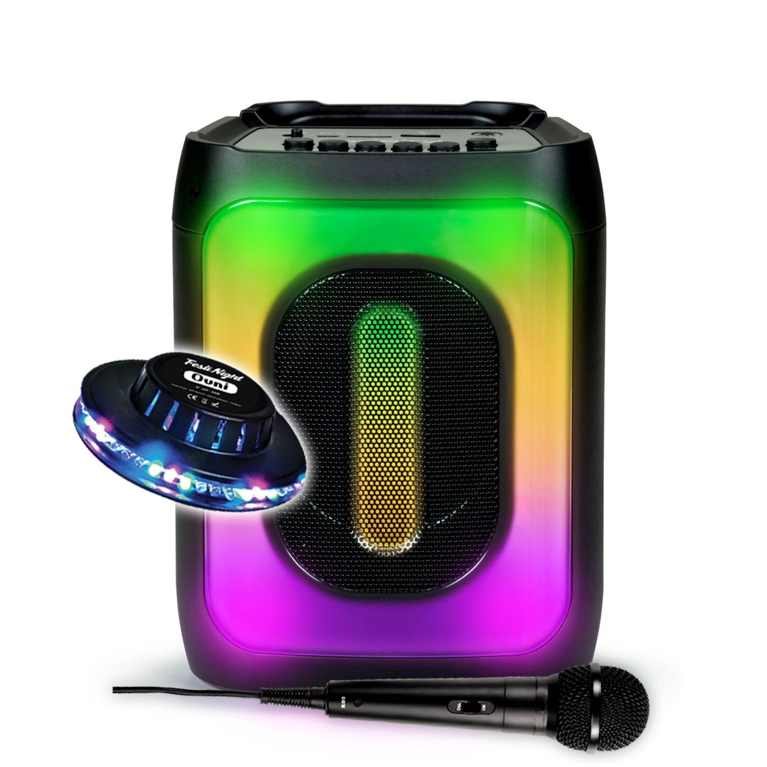 Party Battery-Powered Children's Speaker PARTYBTHPS2 - Bluetooth/USB/SD, Light Effects + LED UFO Game, Micro Karaoke - Bass Boost