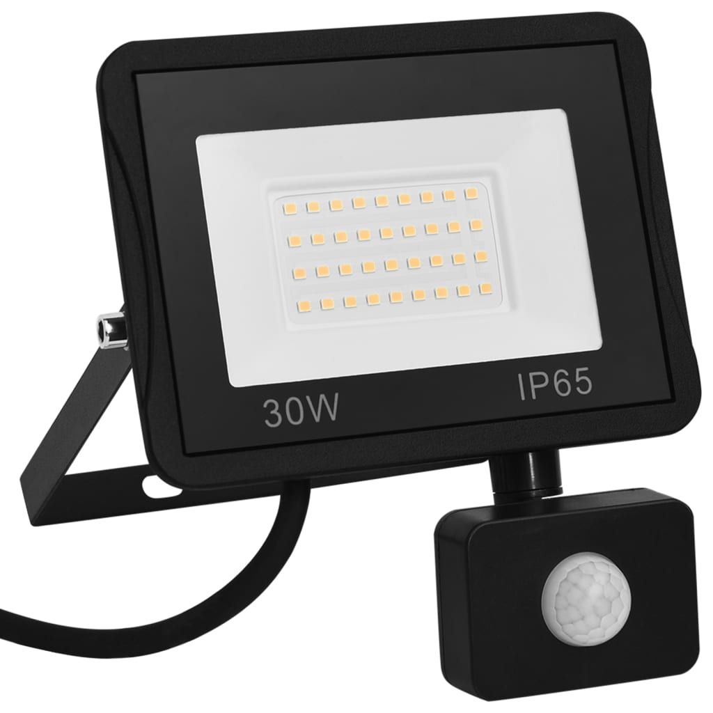 Projecteur à LED VidaXL avec capteur de 30 W, lumière blanche chaude