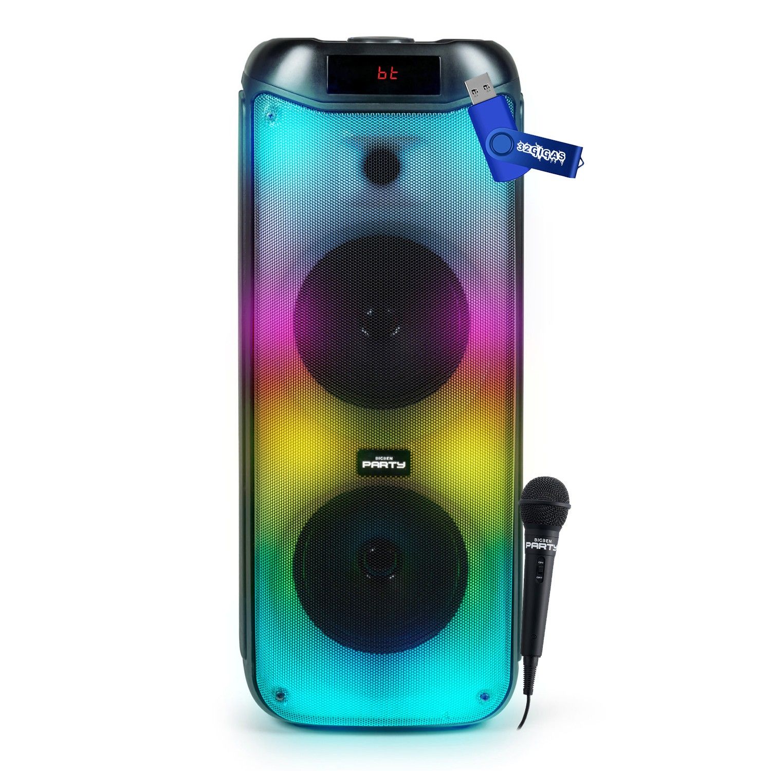 Altavoz autónomo Party BIG BEN PARTYBTHPL de 200W con Bluetooth/USB/AUX, luces LED y micrófono para karaoke
