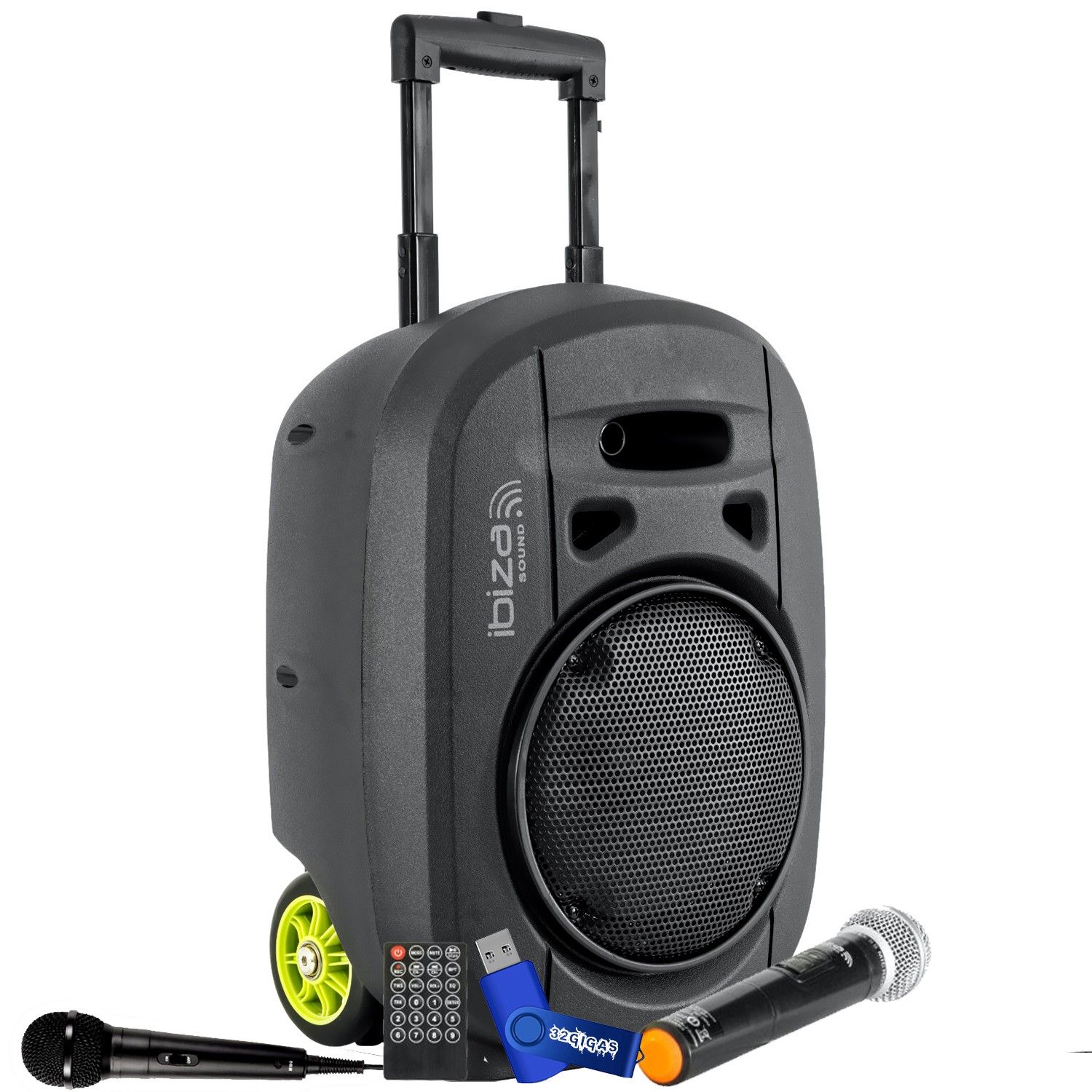 Altavoz portátil activo Ibiza Sound PORT8VHF-MKII-TWS, 20 cm, 400 W, USB Bluetooth TWS con micrófono VHF y cableado, llave USB de 32 GB