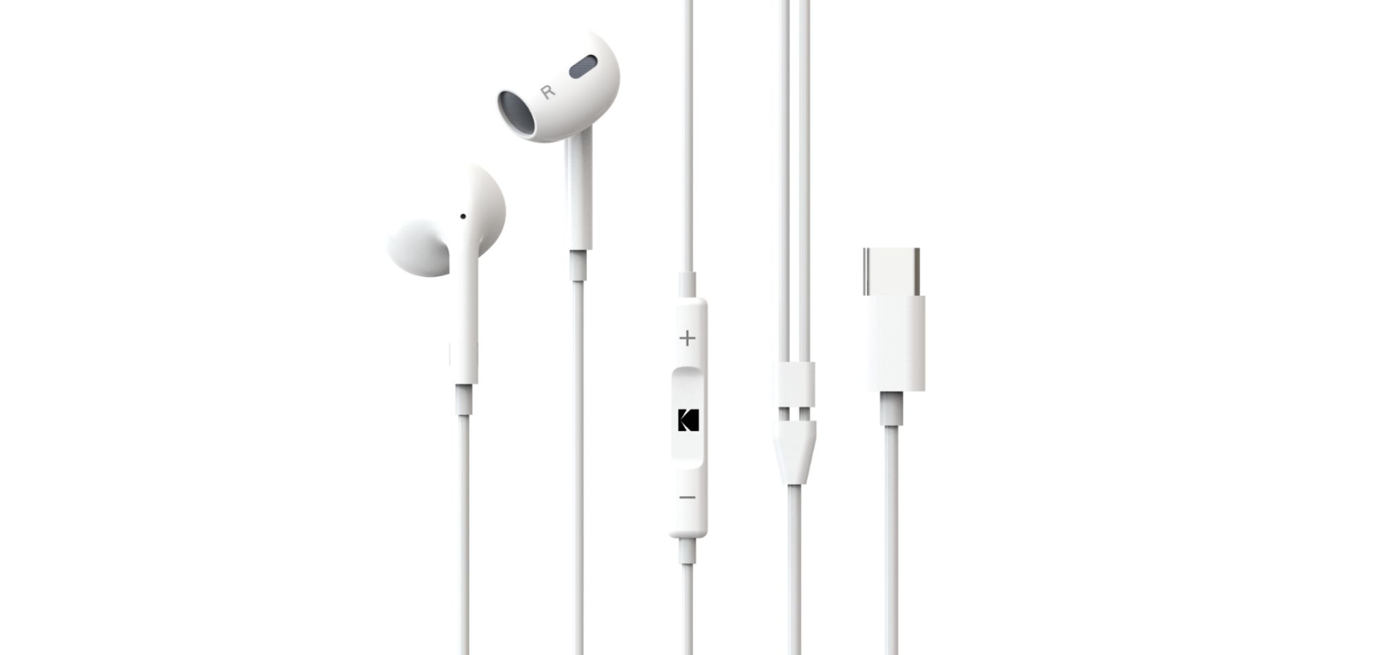 Kodak 210+ USB-C Headphones - Clear Sound with Powerful Bass - White