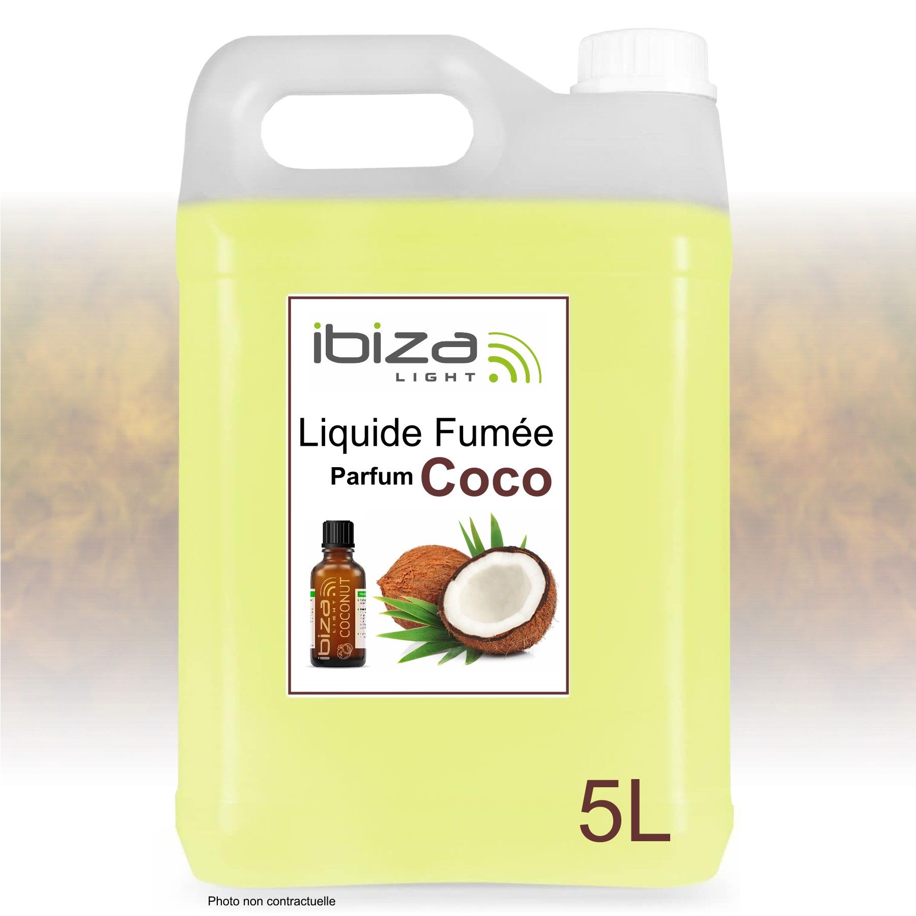 Pack de liquide fumée Ibiza Light - Bidon de 5 litres avec bouteille de parfum à la noix de coco