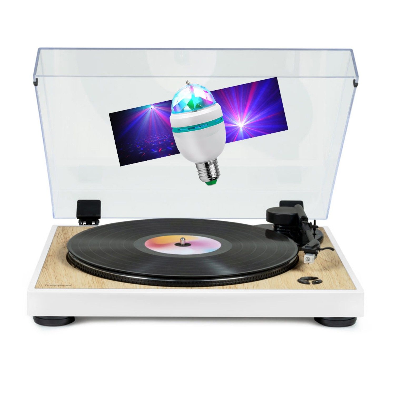 Reproductor de vinilos Thomson TT301 - MADERA/BLANCO - 33/45 RPM, brazo automático