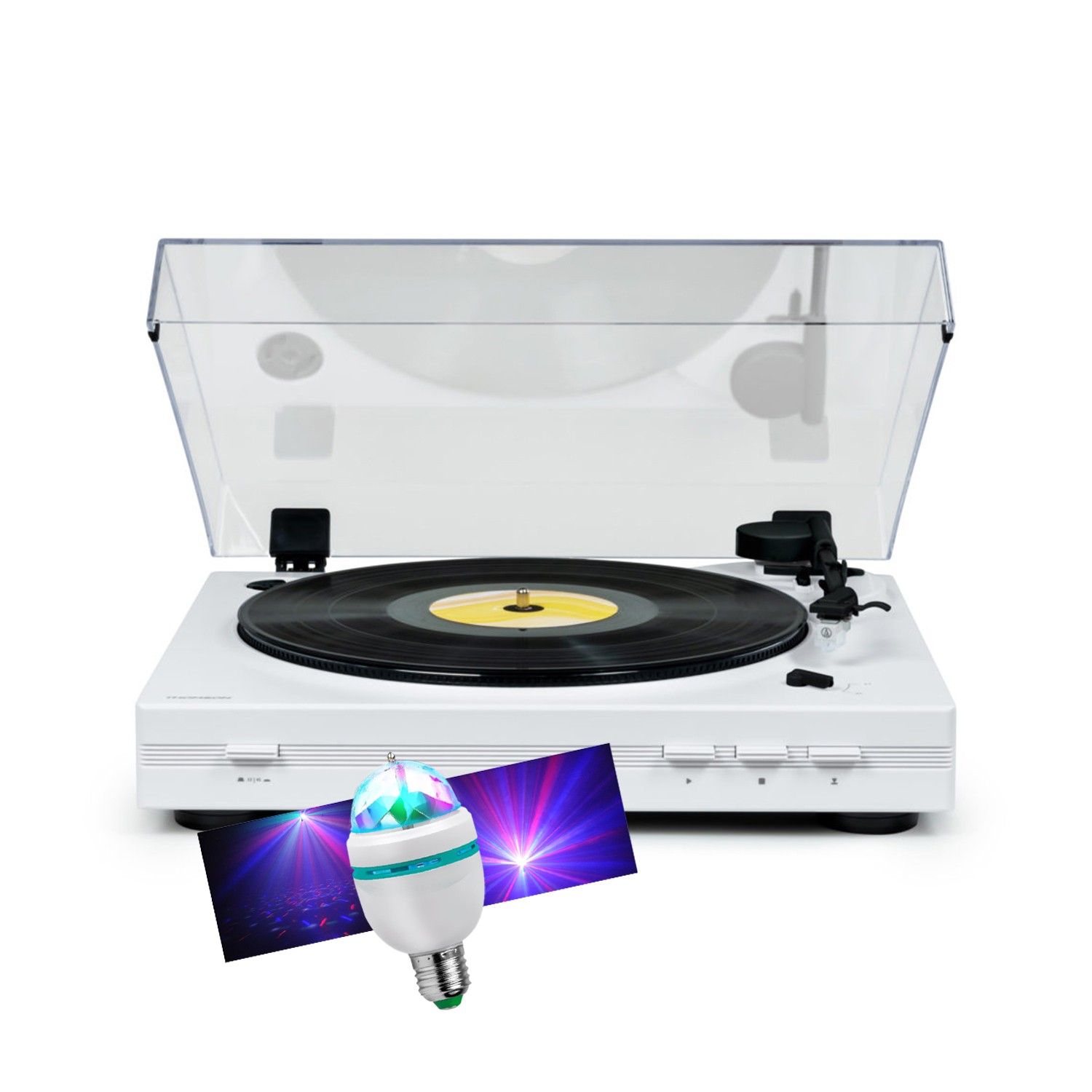 Thomson TT355 Vinyl Turntable - White, 33/45 RPM, Automatic Arm, LED Lights
