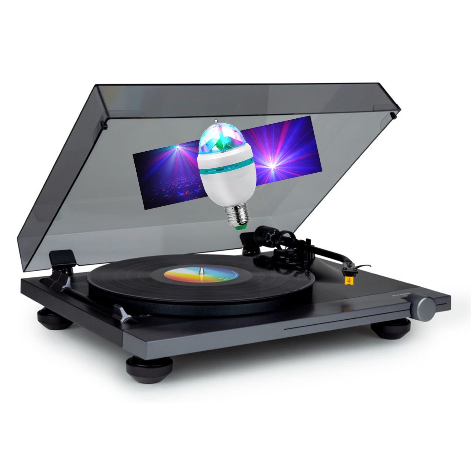 Torna discos Thomson TT700 - 33/45 RPM, acabado aluminio, bombilla LED DIAMS incluida