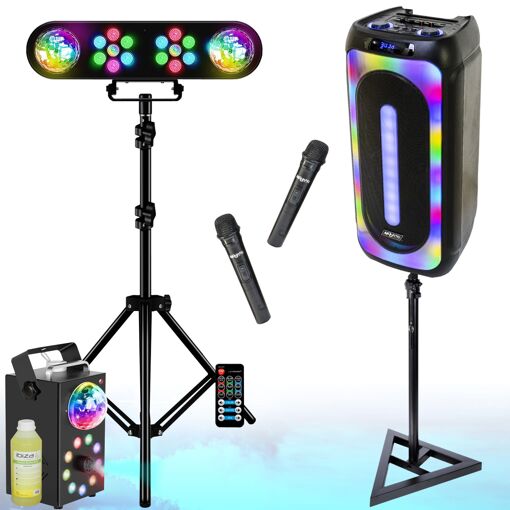 MOOVING LIGHT & SOUND 1000W Bluetooth Battery Speaker System with LED Lights and Fog Machine