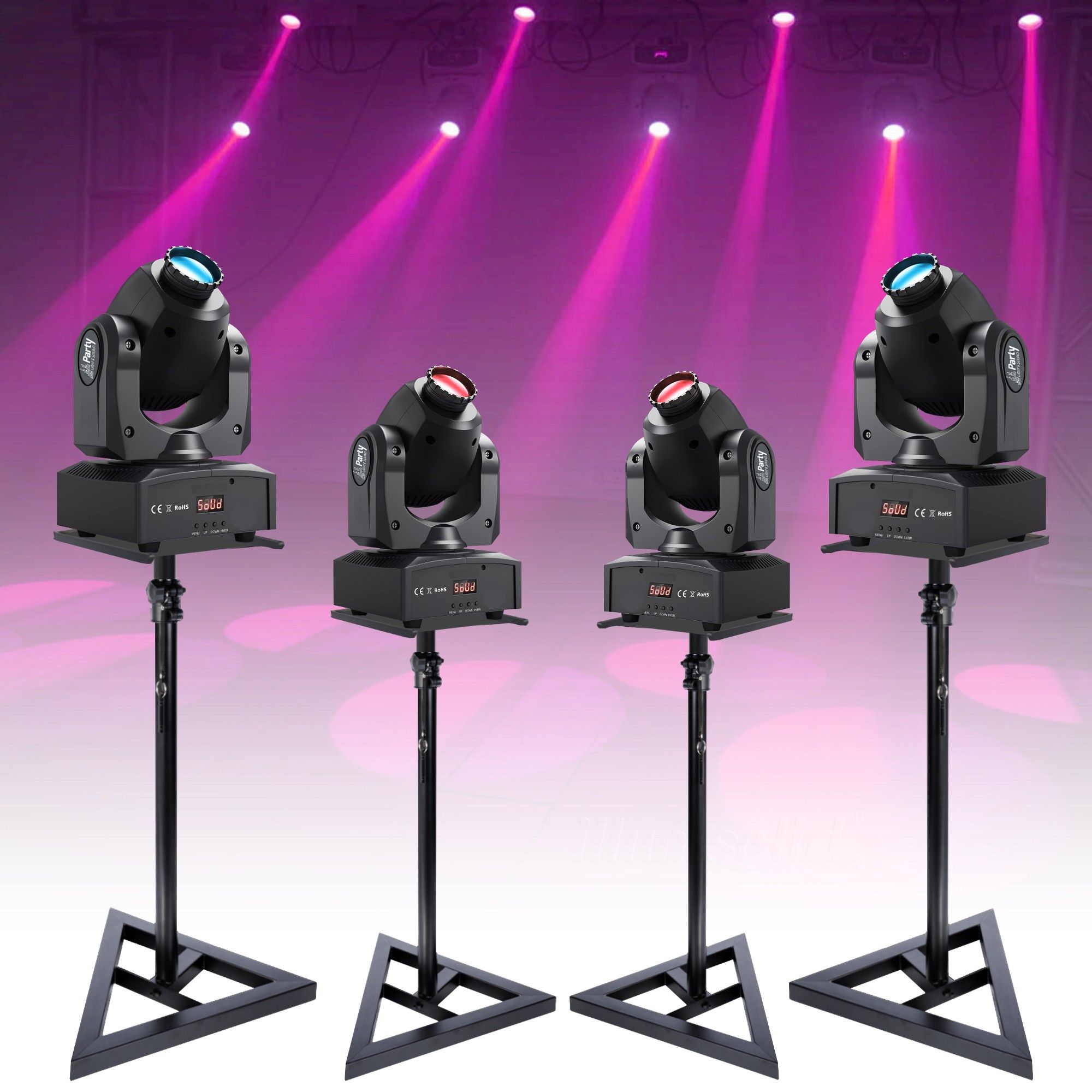 Party Spot Light Kit - 4 DMX LED Lights with Support Stands
