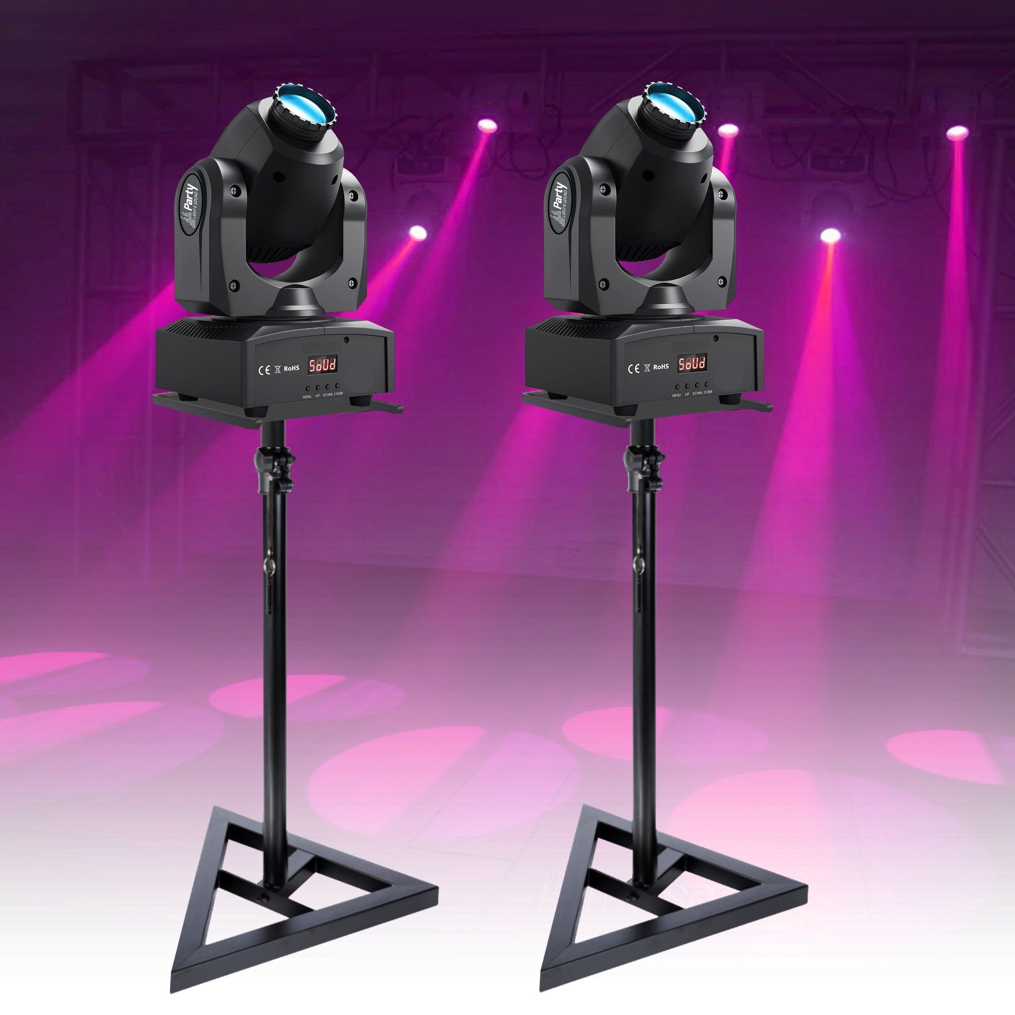 Party Spot Light Pack - 2 LED Lights PARTY-SPOT7 10W DMX with Supports SST02