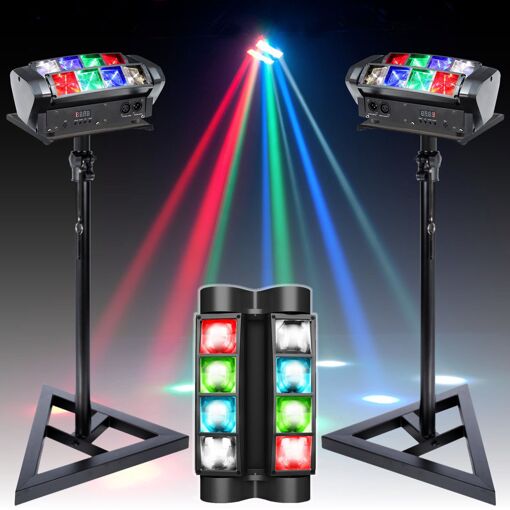 Ibiza Light Spider DMX RGBW Light Kit - 2 Mini LED8 Lights & SST02 Tripod Stands