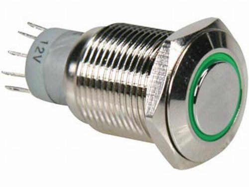 Info Games Metal Round Push Button - Green Ring