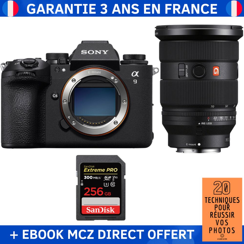 Sony A9 III + FE 24-70mm f/2.8 GM II + 1 SanDisk 256Go Extreme PRO UHS-II SDXC 300 Mo/s + Ebook '20 Techniques pour Réussir vos Photos' - Appareil photo professionnel