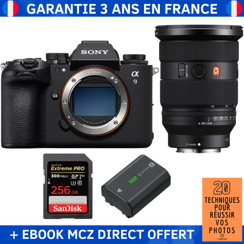 Sony A9 III + Objectif FE 24-70mm f/2.8 GM II + 1 Carte SanDisk 256GB Extreme PRO UHS-II SDXC + 1 Batterie Sony NP-FZ100 + Ebook '20 Techniques pour Réussir vos Photos' - Appareil Photo Professionnel