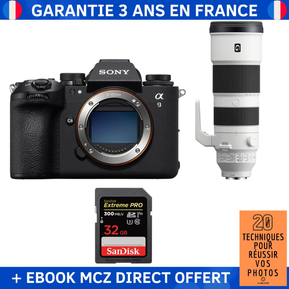 Sony A9 III + FE 200-600mm f/5.6-6.3 G OSS + 1 SanDisk 32GB Extreme PRO UHS-II SDXC 300 MB/s + Ebook '20 Techniques pour Réussir vos Photos' - Professional Camera