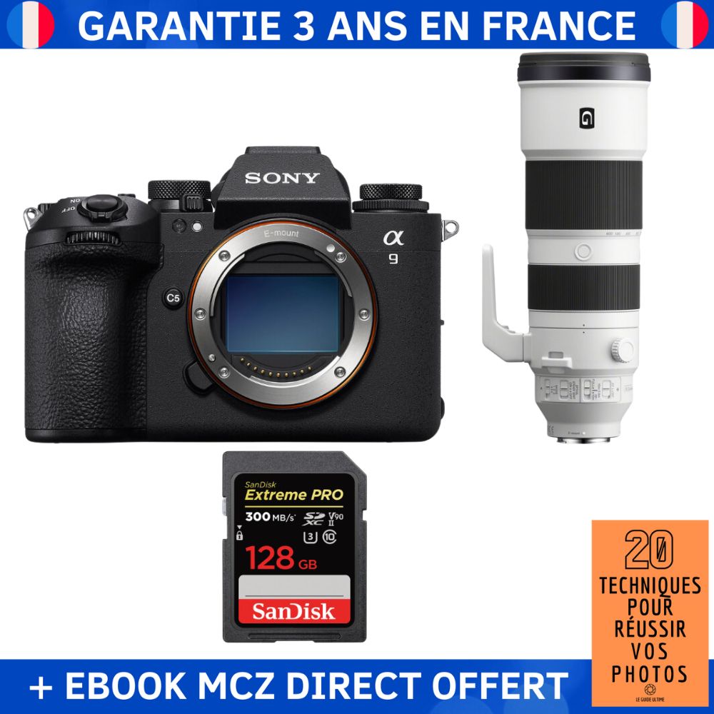 Sony A9 III + FE 200-600mm f/5.6-6.3 G OSS + 1 SanDisk 128GB Extreme PRO UHS-II SDXC 300MB/s + '20 Techniques pour Réussir vos Photos' Ebook - Appareil Photo Professionnel