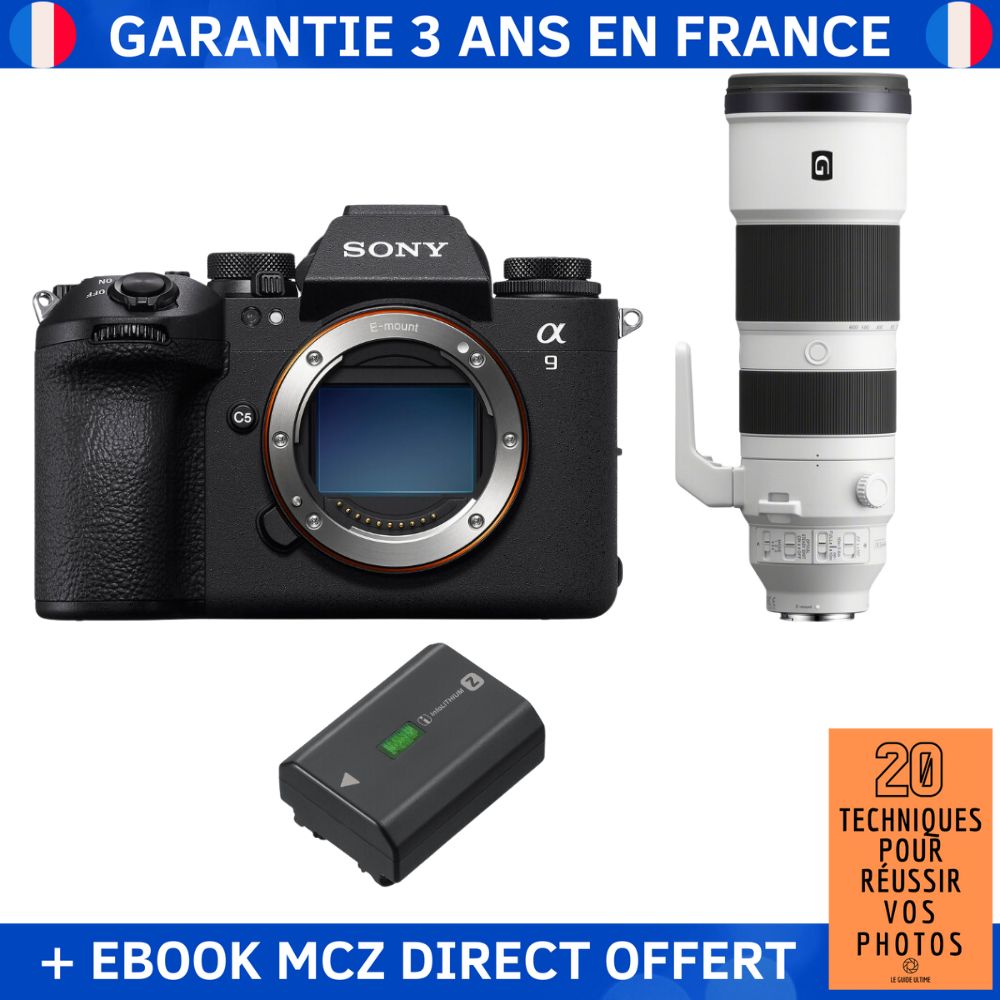 Sony A9 III + FE 200-600mm f/5.6-6.3 G OSS + 1 Sony NP-FZ100 + Ebook '20 Techniques pour Réussir vos Photos' - Professional Camera