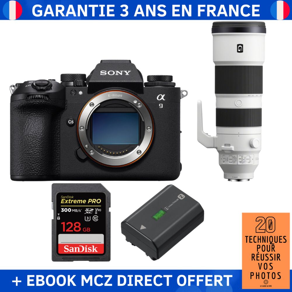 Sony A9 III + FE 200-600mm f/5.6-6.3 G OSS + 1 SanDisk 128GB Extreme PRO UHS-II SDXC 300MB/s + 1 Sony NP-FZ100 + Ebook '20 Techniques pour Réussir vos Photos' - Professional Camera