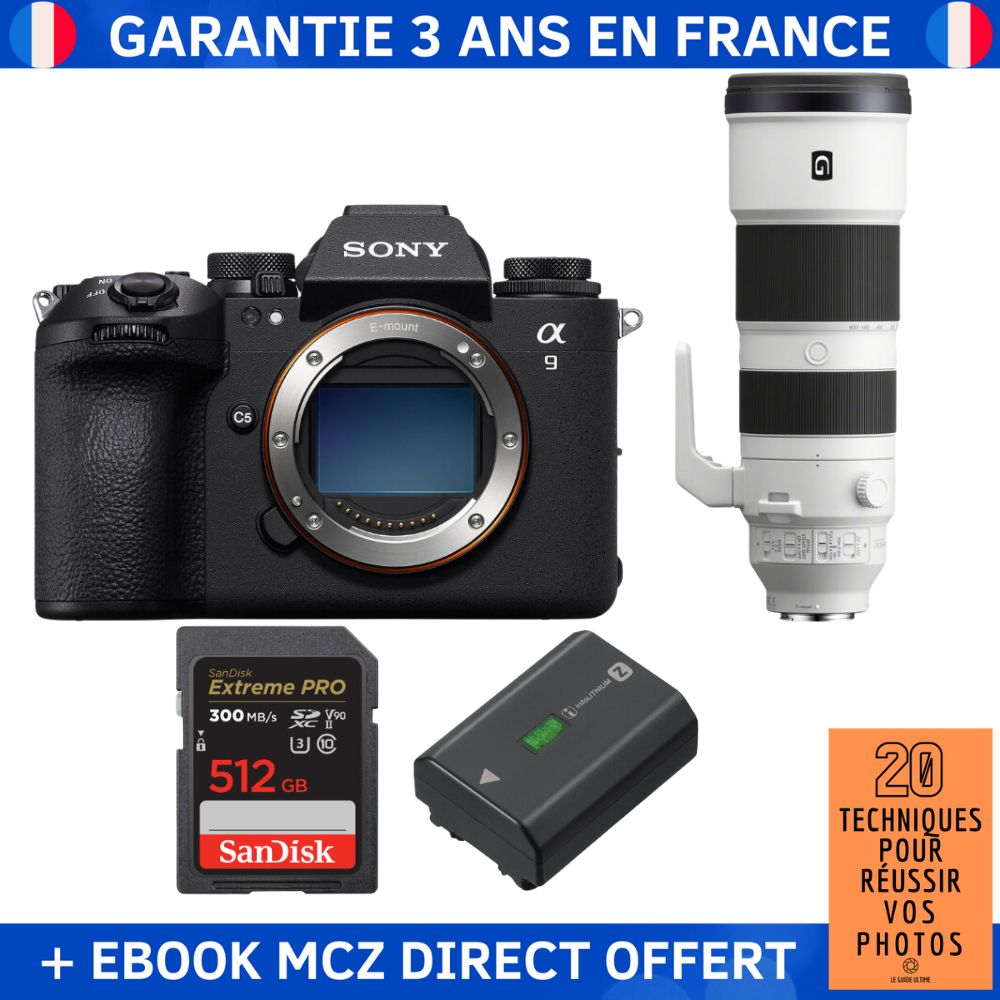 Sony A9 III + FE 200-600mm f/5.6-6.3 G OSS + 1 SanDisk 512GB Extreme PRO UHS-II SDXC 300MB/s + 1 Sony NP-FZ100 + Ebook '20 Techniques pour Réussir vos Photos' - Professional Camera