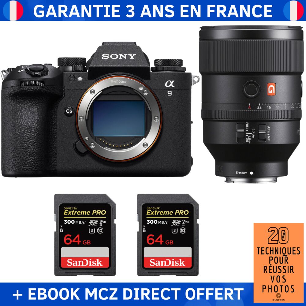 Sony A9 III + 135mm f/1.8 GM Lens + 2x 64GB SanDisk Extreme PRO SD Cards + '20 Techniques for Success in Photography' Ebook - Professional Camera