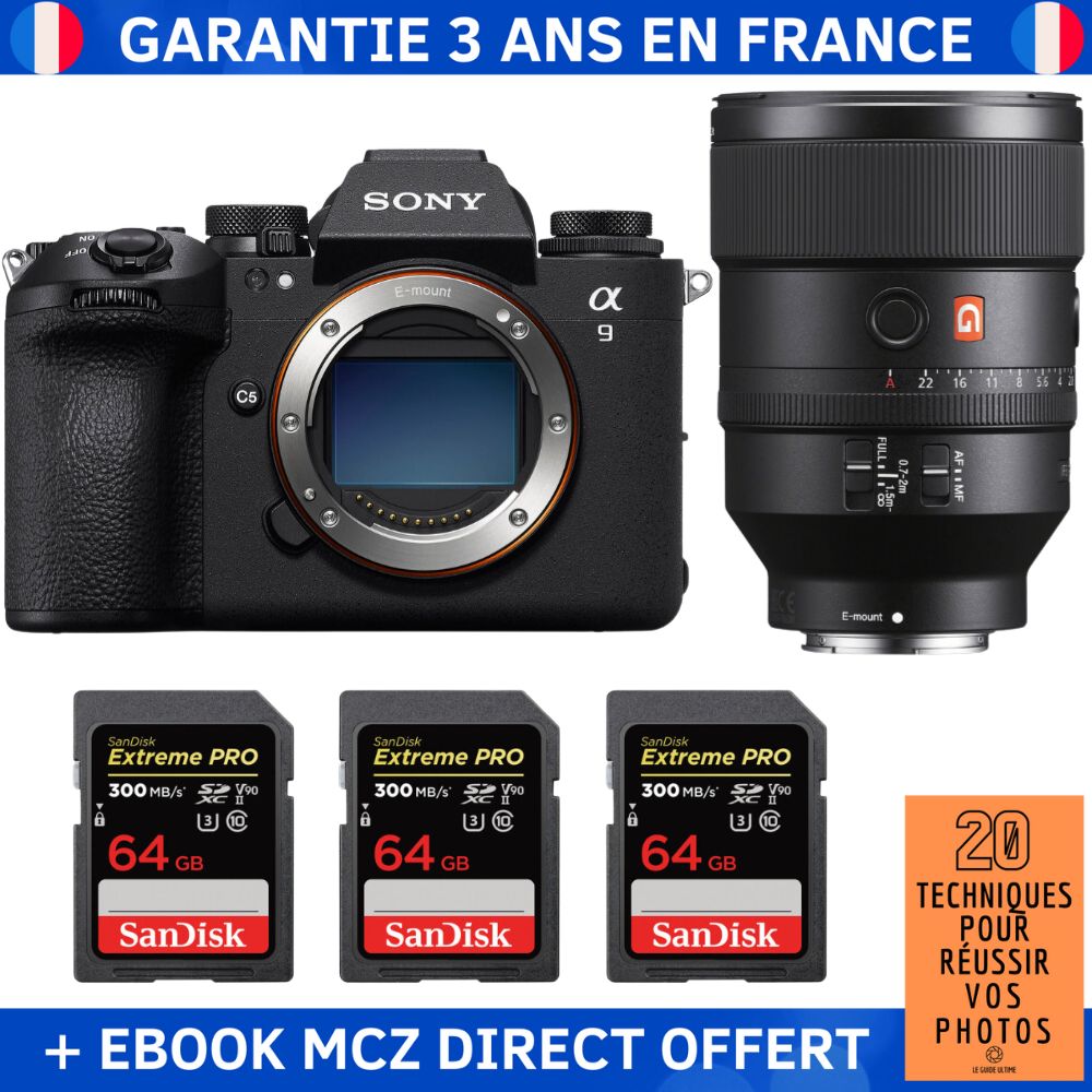 Sony A9 III + FE 135mm f/1.8 GM Lens + 3 SanDisk 64GB Extreme PRO UHS-II SDXC Cards + '20 Techniques for Success in Photography' Ebook - Professional Camera