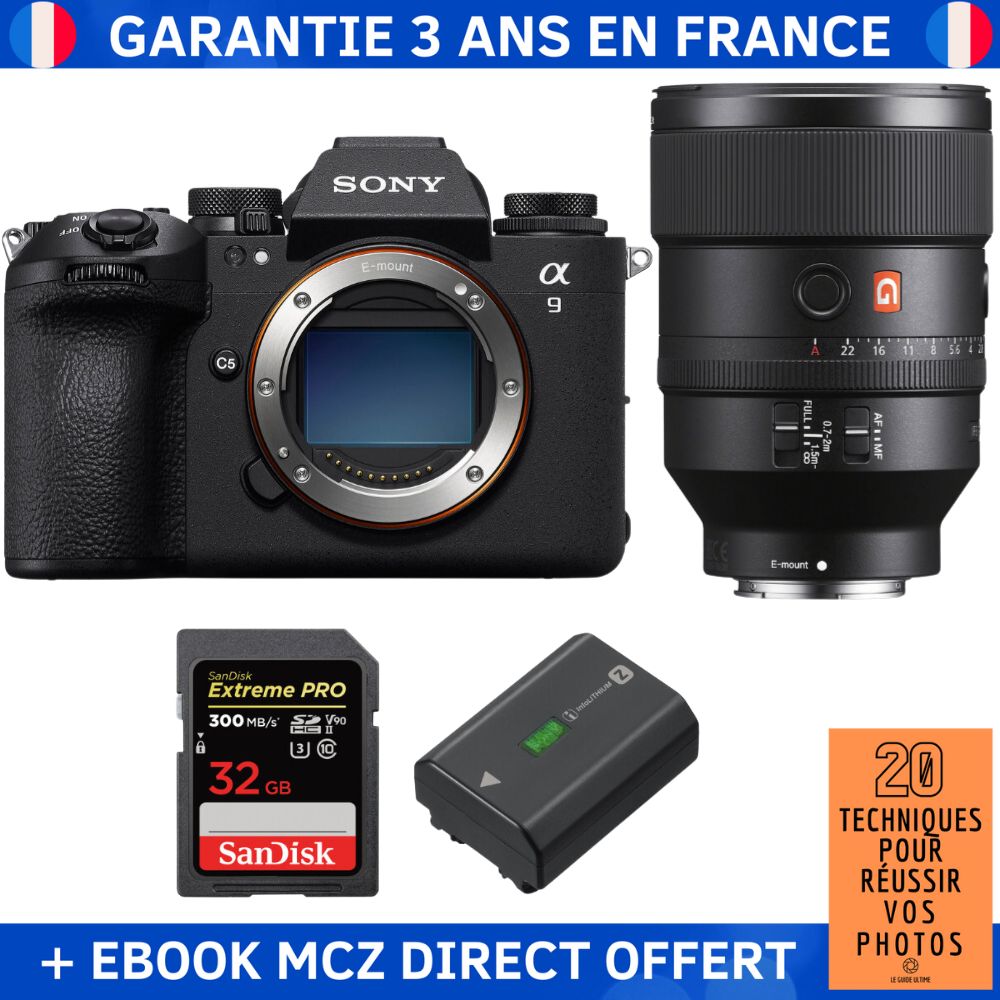 Sony A9 III + FE 135mm f/1.8 GM Lens + 2x 32GB SanDisk Extreme PRO UHS-II SDXC Cards + Sony NP-FZ100 Battery + '20 Techniques for Successful Photos' Ebook - Professional Camera