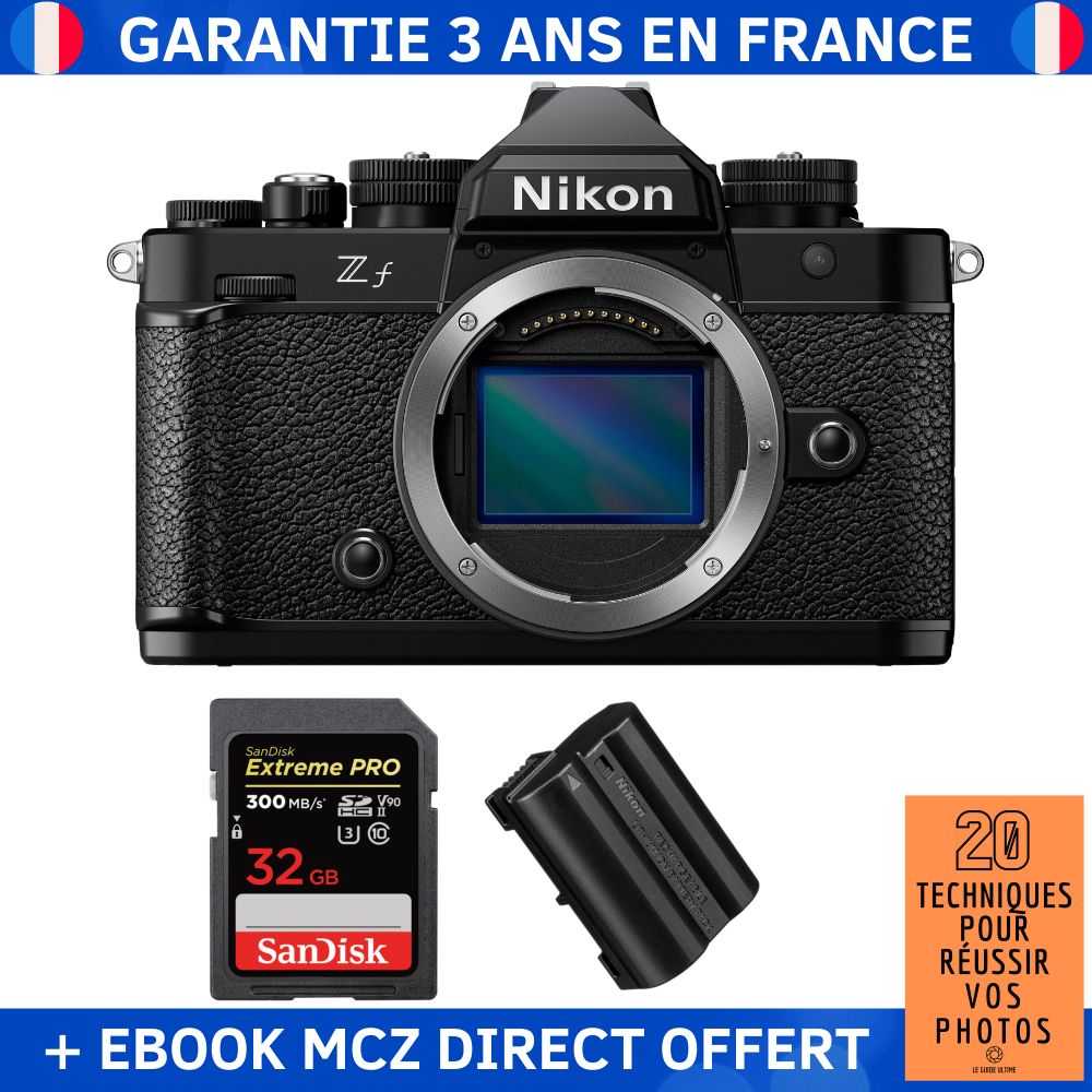 Nikon Zf + 1 SanDisk 32GB Extreme PRO UHS-II SDXC 300MB/s + 1 Nikon EN-EL15C Battery + Ebook '20 Techniques pour Réussir vos Photos' - Hybrid Camera