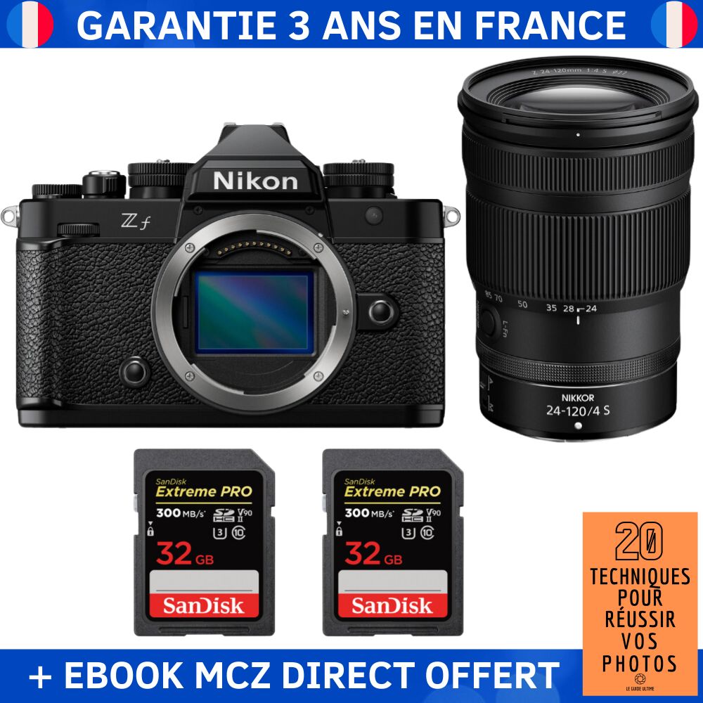 Nikon Zf + 24-120mm f/4 S Lens + 3x 32GB SanDisk Extreme PRO UHS-II SDXC Cards + '20 Techniques for Success in Photography' Ebook - Hybrid Camera