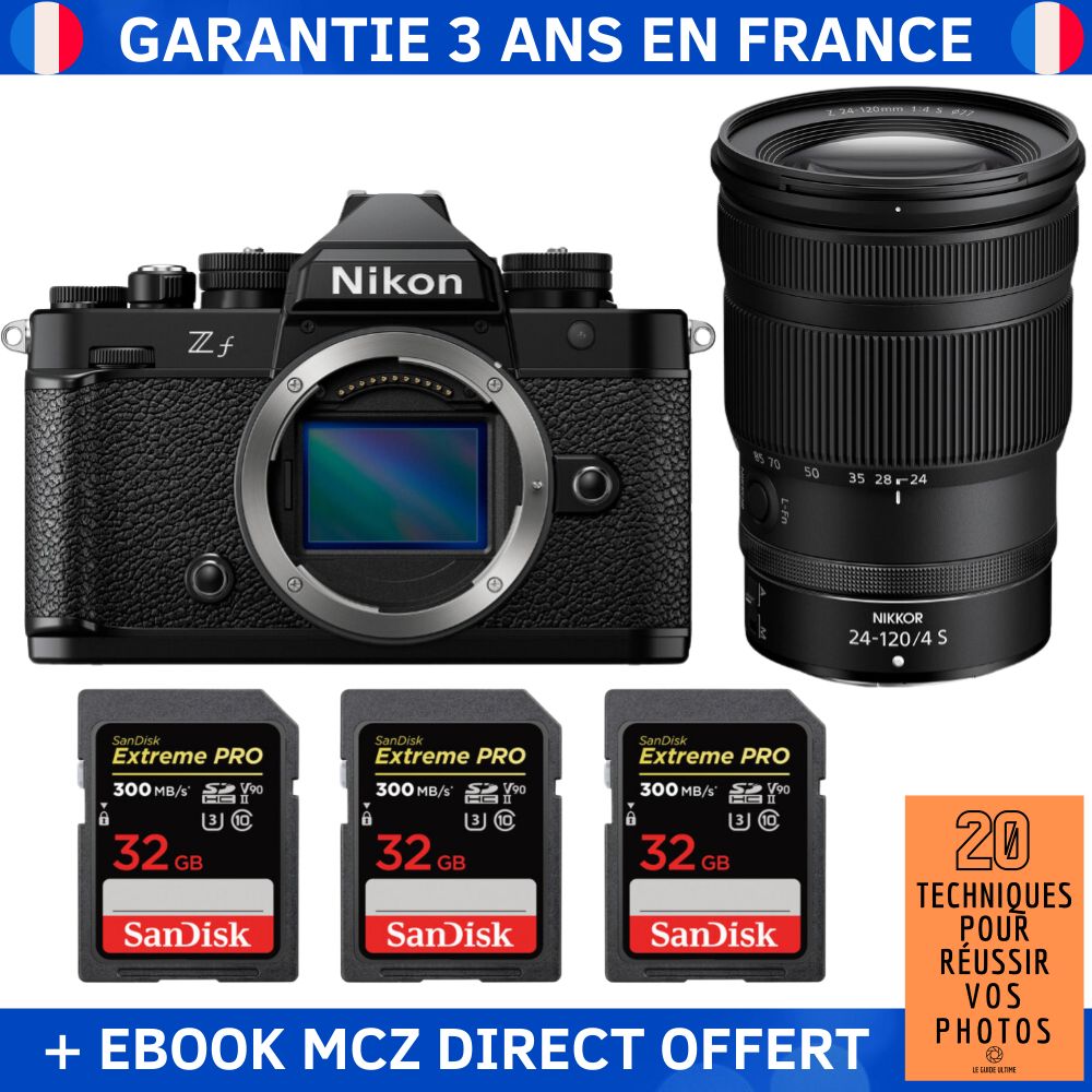 Nikon Zf + 24-120mm f/4 S Lens + 3 SanDisk 32GB Extreme PRO UHS-II SDXC Cards + '20 Techniques for Successful Photos' Ebook - Hybrid Camera