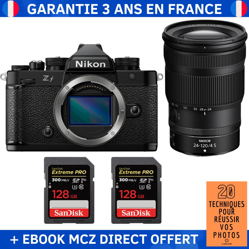 Nikon Zf + 24-120mm f/4 S Lens + 2 SanDisk 128GB Extreme PRO UHS-II SDXC Cards + '20 Techniques for Successful Photos' Ebook - Hybrid Camera