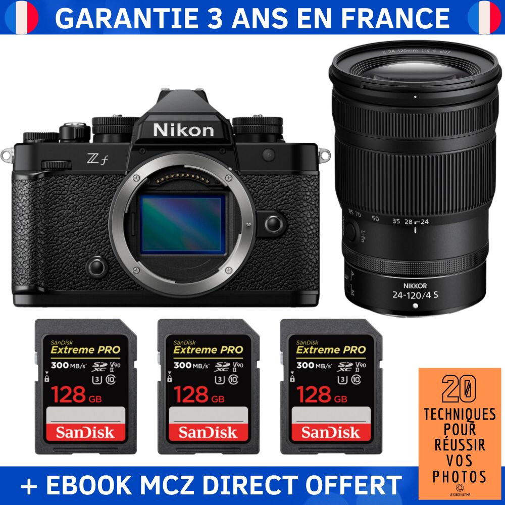Nikon Zf + 24-120mm f/4 S Lens + 3 SanDisk 128GB Extreme PRO UHS-II SDXC Cards + '20 Techniques for Successful Photos' Ebook - Hybrid Camera