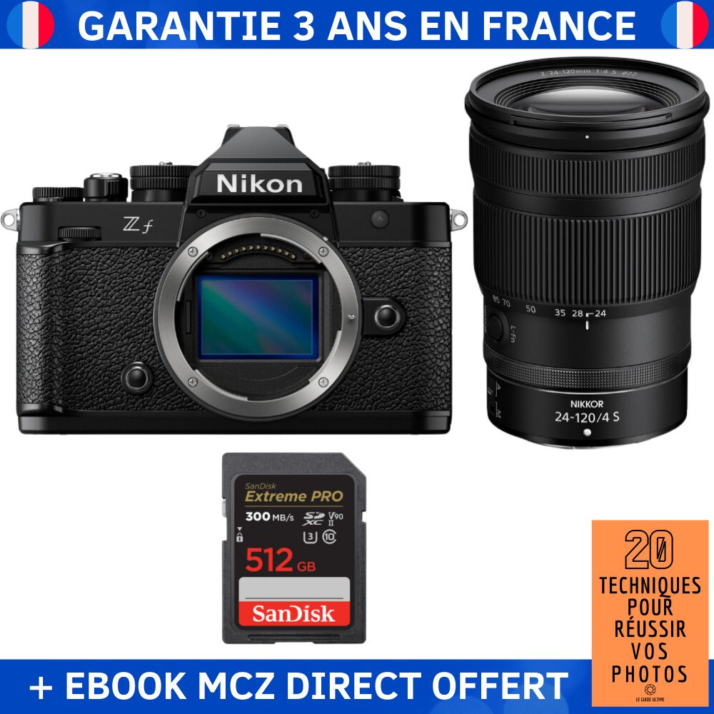 Nikon Zf + 24-120mm f/4 S Lens + 512GB SanDisk Extreme PRO UHS-II SDXC Card + Ebook - Hybrid Camera