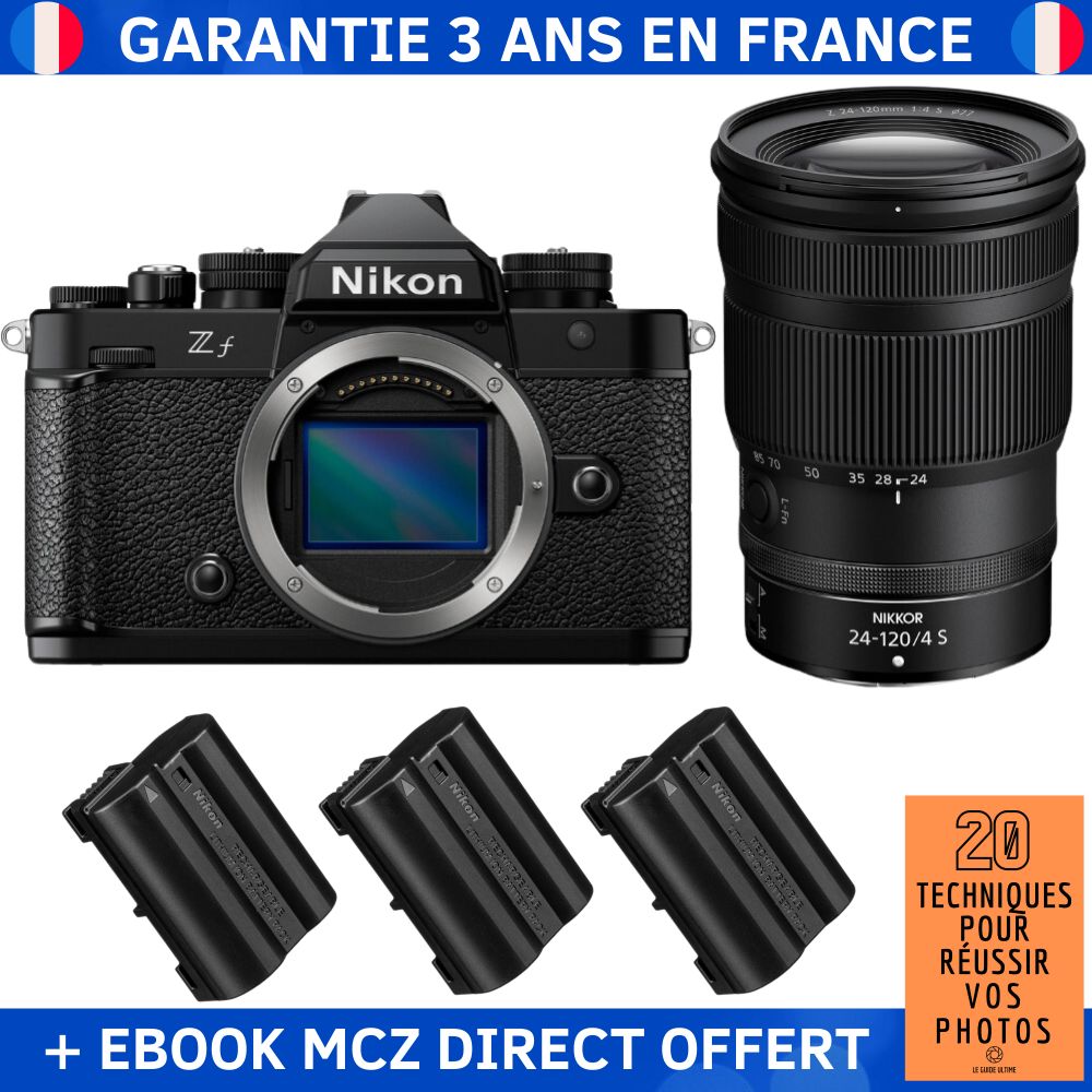 Nikon Zf + 24-120mm f/4 S Lens + 3 EN-EL15C Batteries + '20 Techniques for Successful Photos' Ebook - Hybrid Camera