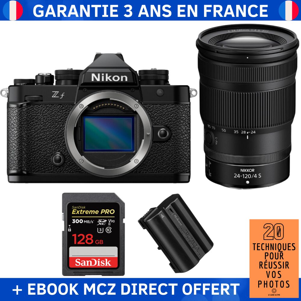 Nikon Zf + 24-120mm f/4 S Lens + 1 SanDisk 128GB Extreme PRO UHS-II SDXC Card + 1 Nikon EN-EL15C Battery + Ebook - Hybrid Camera