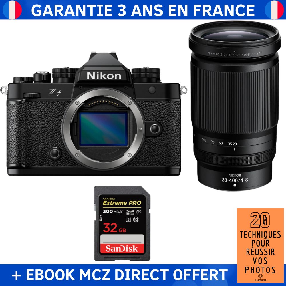 Nikon Zf + 28-400mm f/4-8 VR Lens + 1x 32GB SanDisk Extreme PRO UHS-II SDXC Card + Ebook - Hybrid Camera
