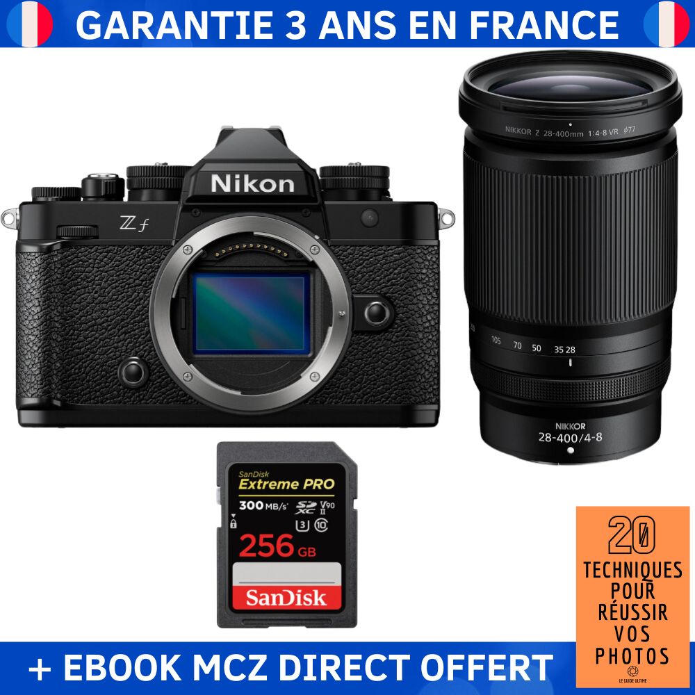 Nikon Zf + 28-400mm f/4-8 VR Lens + 1 SanDisk 256GB Extreme PRO UHS-II SDXC Card + Ebook - Hybrid Camera