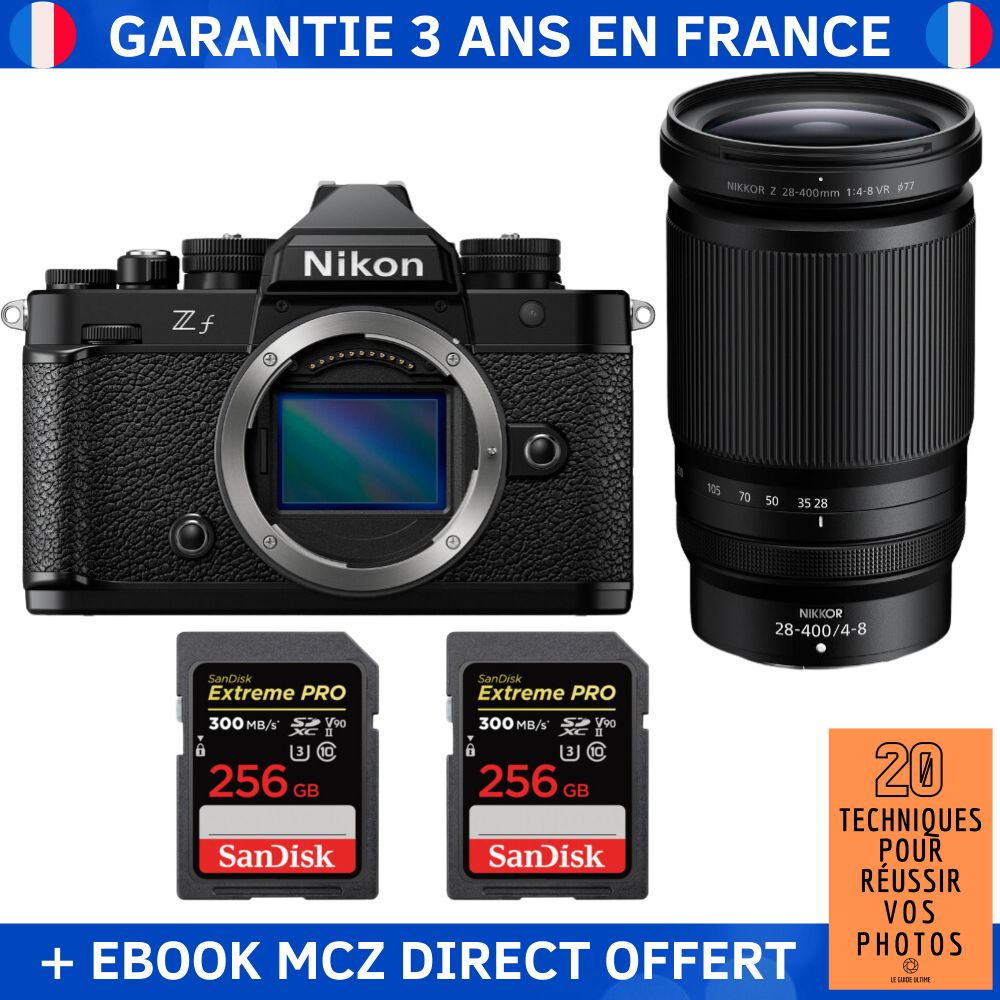 Nikon Zf + 28-400mm f/4-8 VR Lens + 2 SanDisk 256GB Extreme PRO UHS-II SDXC Cards + '20 Techniques for Success in Photography' Ebook - Hybrid Camera