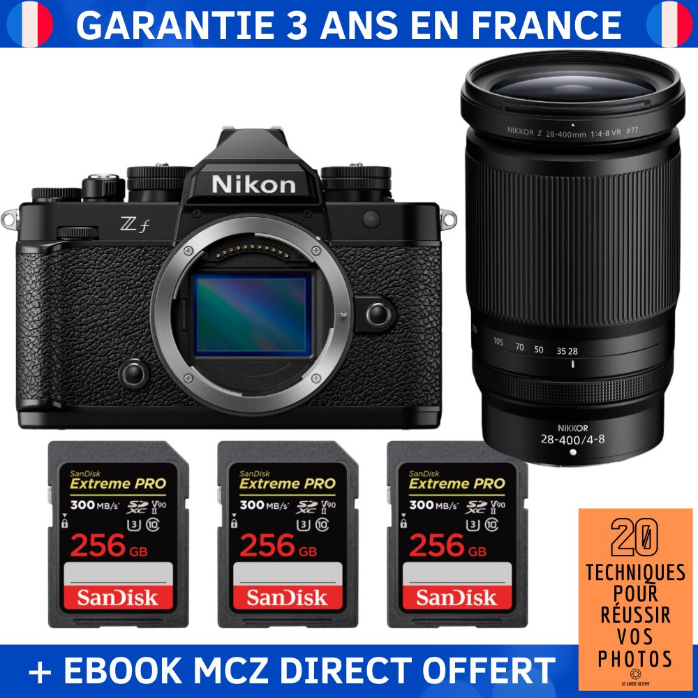 Nikon Zf + 28-400mm f/4-8 VR Lens + 3 SanDisk 256GB Extreme PRO SD Cards + '20 Techniques for Successful Photos' Ebook - Hybrid Camera