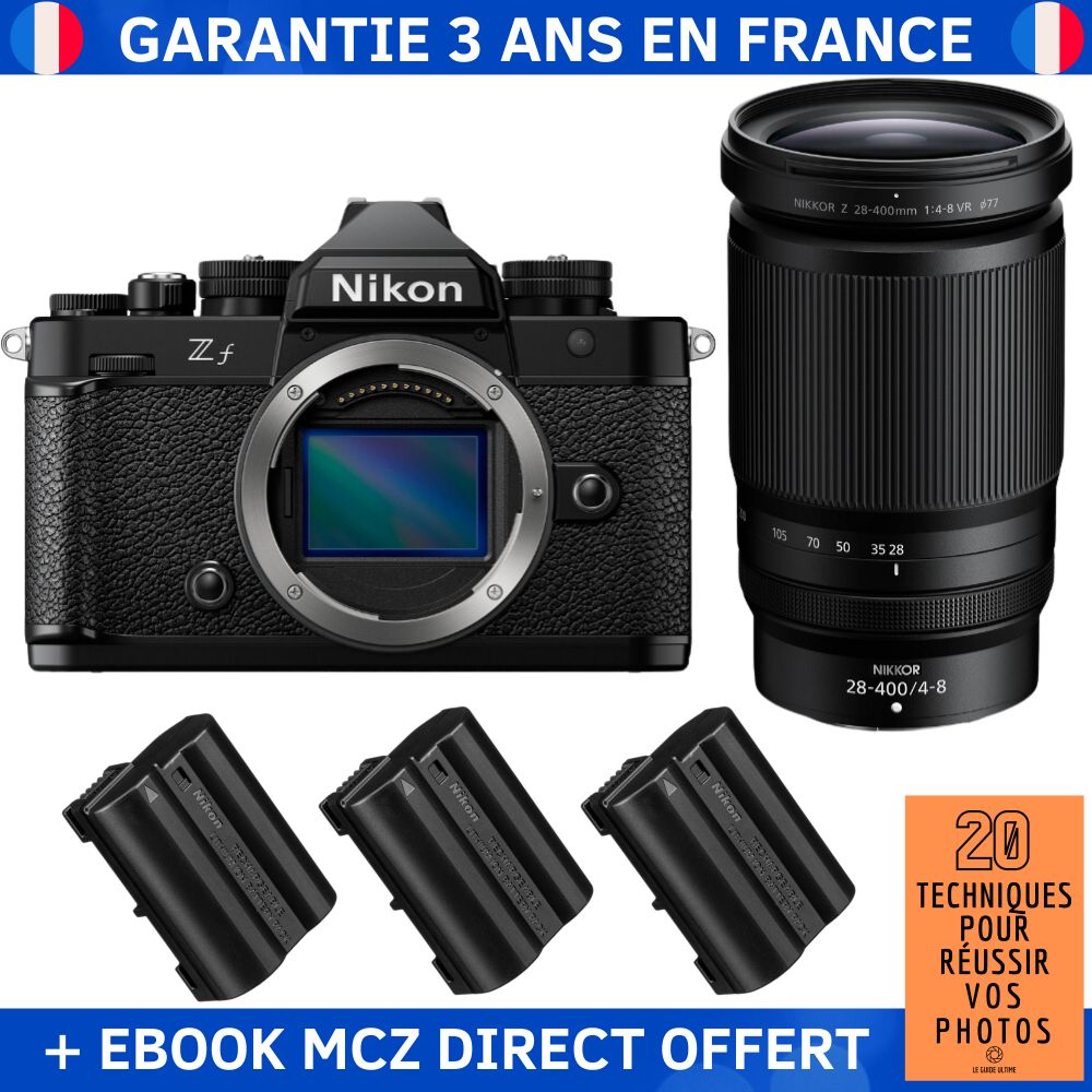 Nikon Zf + 28-400mm f/4-8 VR Lens + 3 EN-EL15C Batteries + '20 Techniques for Successful Photos' Ebook - Hybrid Camera