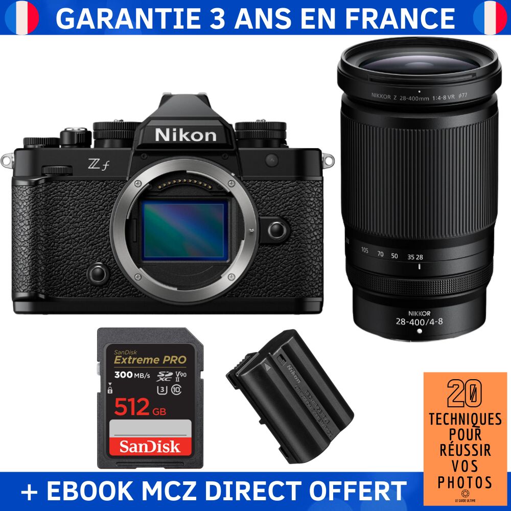Nikon Zf + 28-400mm f/4-8 VR + 1 SanDisk 512GB Extreme PRO UHS-II SDXC Card + 1 Nikon EN-EL15C + Ebook - Hybrid Camera