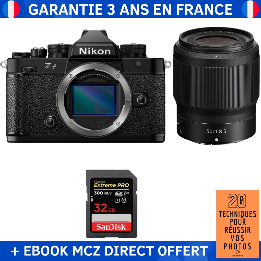 Nikon Zf + Objectif 50mm f/1.8 S + Carte SD 32Go SanDisk Extreme PRO UHS-II 300 Mo/s + Ebook '20 Techniques pour Réussir vos Photos' - Appareil Photo Hybride