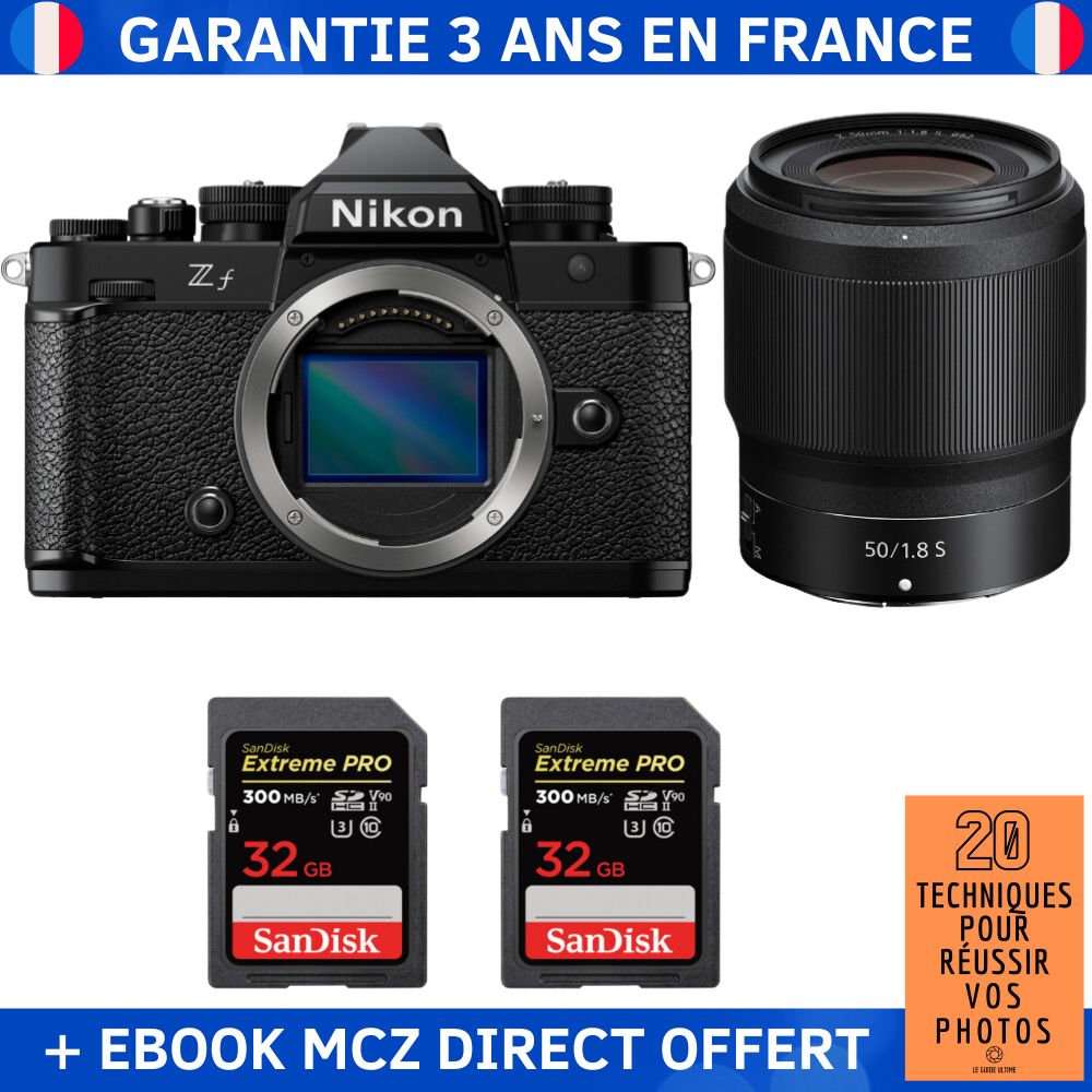 Nikon Zf + 50mm f/1.8 S Lens + 2x 32GB SanDisk Extreme PRO UHS-II SDXC Cards + '20 Techniques for Succeeding in Photography' Ebook - Hybrid Camera