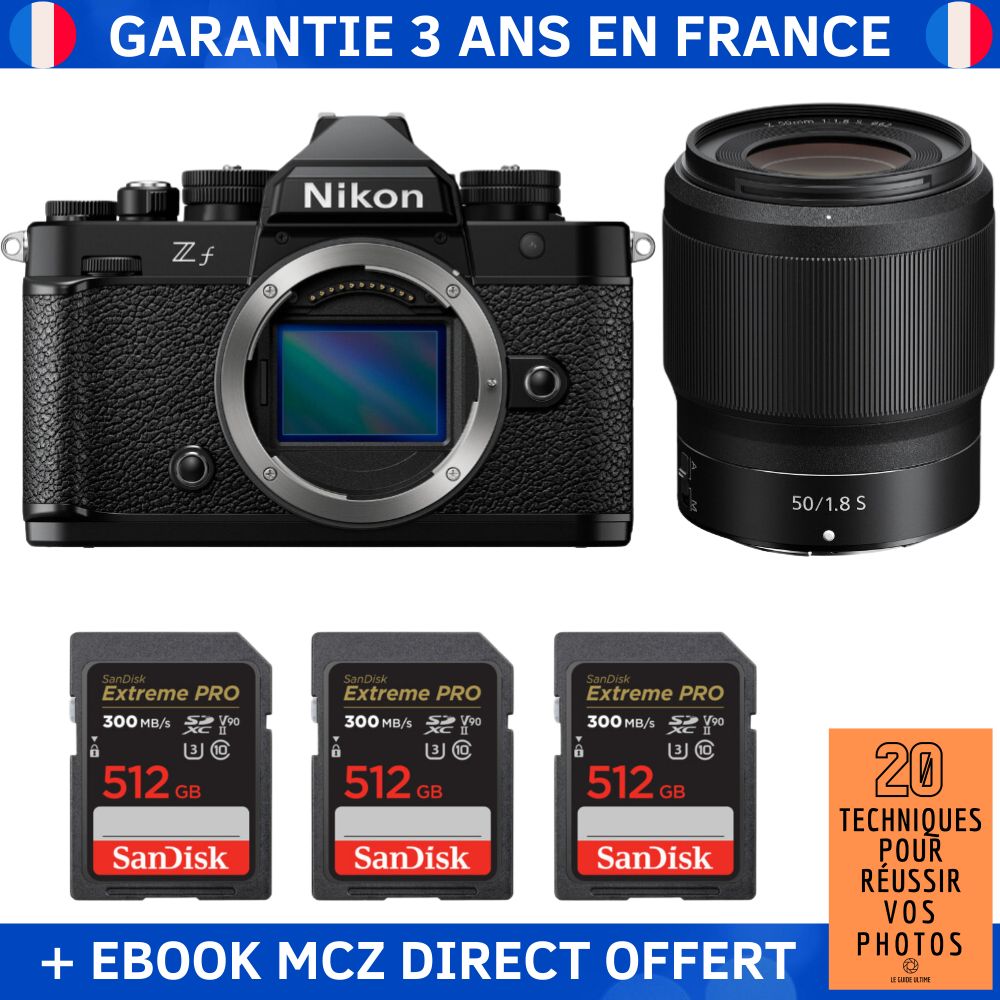 Nikon Zf + 50mm f/1.8 S Lens + 3x 512GB SanDisk Extreme PRO UHS-II SDXC Cards + '20 Techniques for Successful Photos' Ebook - Hybrid Camera