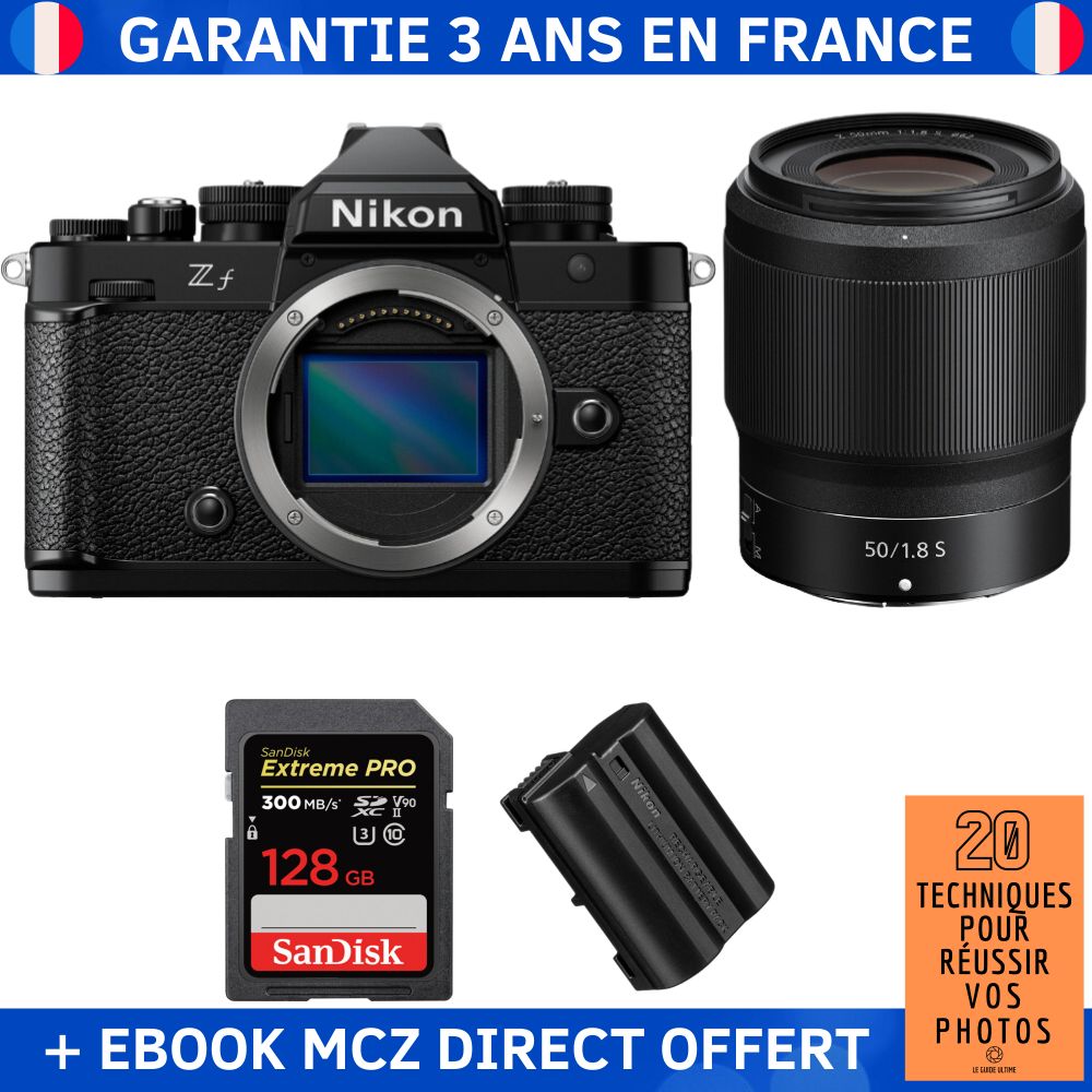 Nikon Zf + Objectif 50mm f/1.8 S + Carte SD 128 Go SanDisk Extreme PRO UHS-II + Batterie EN-EL15C + Ebook '20 Techniques pour Réussir vos Photos' - Appareil Photo Hybride