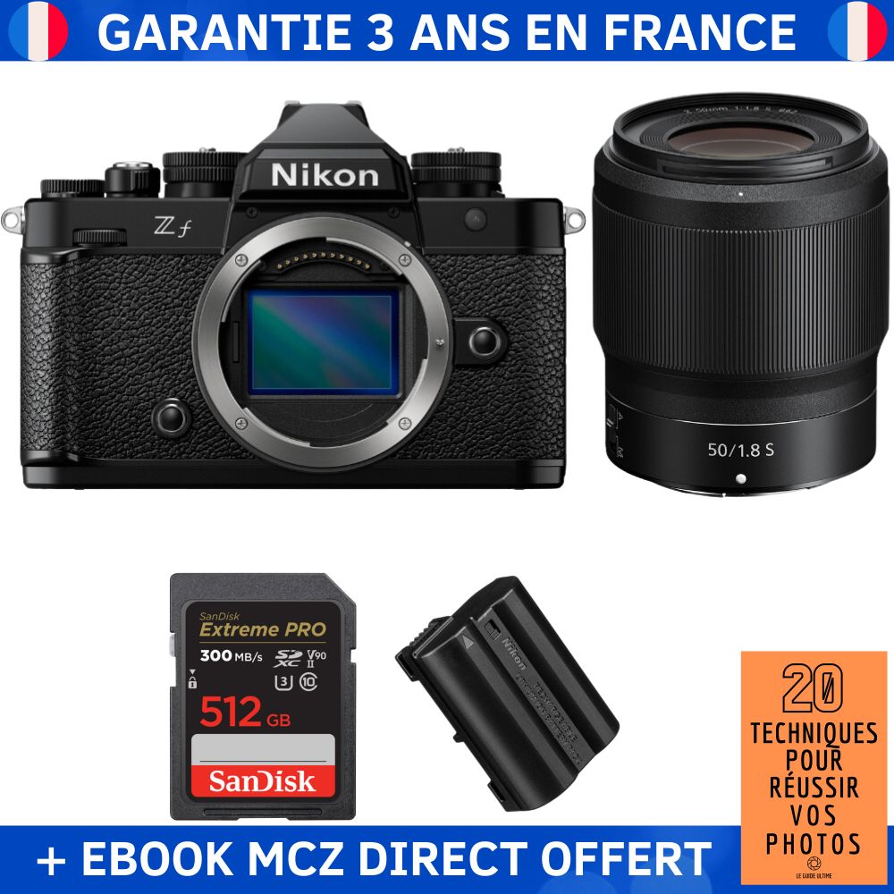 Nikon Zf + Objectif 50mm f/1.8 S + 1 Carte SanDisk 512Go Extreme PRO UHS-II SDXC + 1 Batterie Nikon EN-EL15C + Ebook - Appareil Photo Hybride