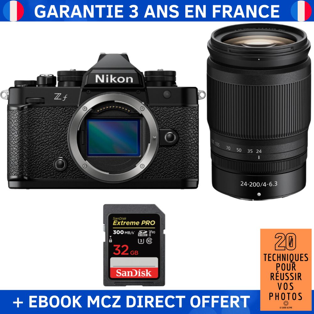 Nikon Zf + 24-200mm f/4-6.3 VR Kit + 1 SanDisk 32GB Extreme PRO SD Card (300MB/s) - Hybrid Camera