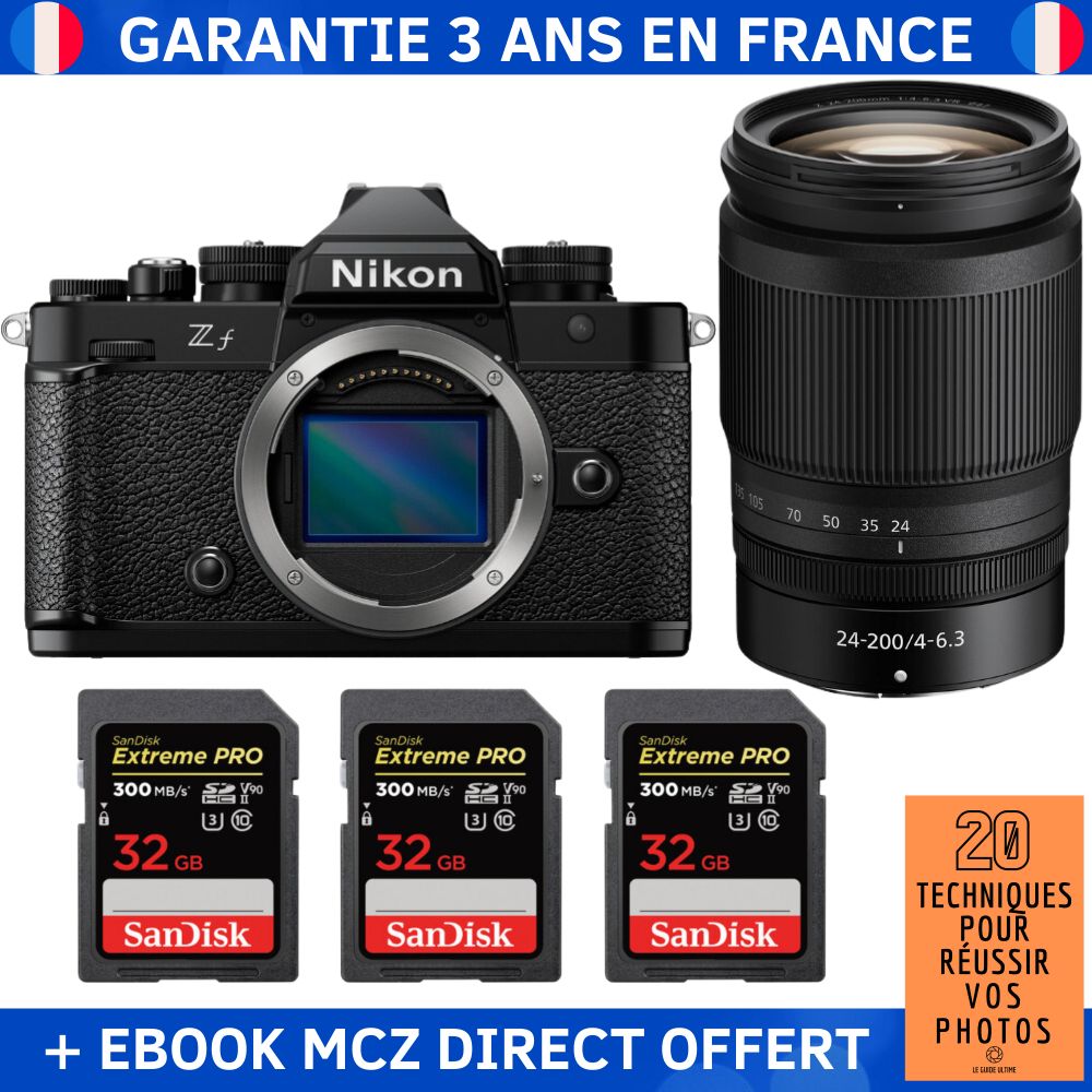 Nikon Zf + 24-200mm f/4-6.3 VR Kit + 3x 32GB SanDisk Extreme PRO UHS-II SDXC Cards + '20 Techniques pour Réussir vos Photos' Ebook - Hybrid Camera